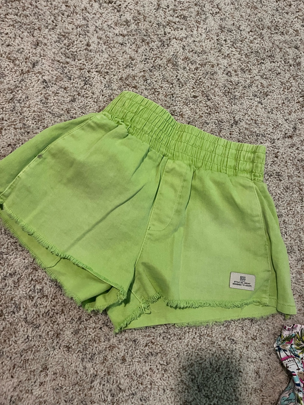 BDG Lime Green Smocked Waist Frayed Hem Shorts